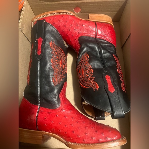 Red ostrich boots genuine ostrich - Picture 1 of 6
